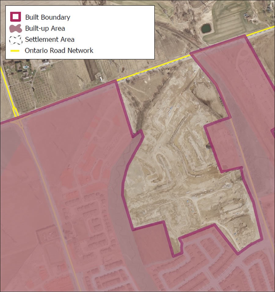 Illustration showing the built boundary including the entire registered plan of subdivision where the majority of the subdivision is built.