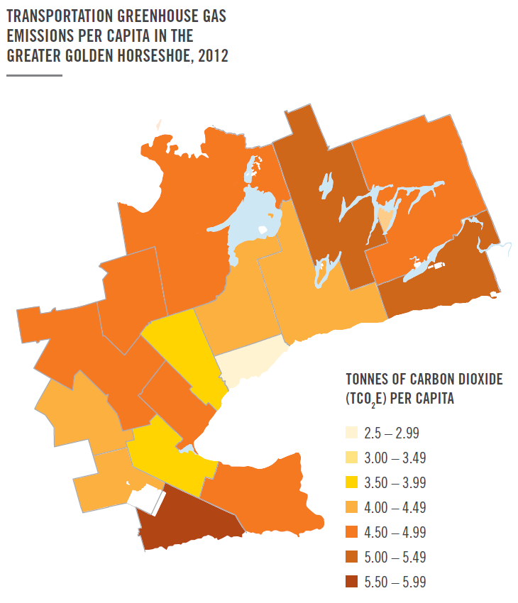Transportation Greenhouse Gas Emissions Per Capita in the Greater Golden Horseshoe, 2012 (graphic)