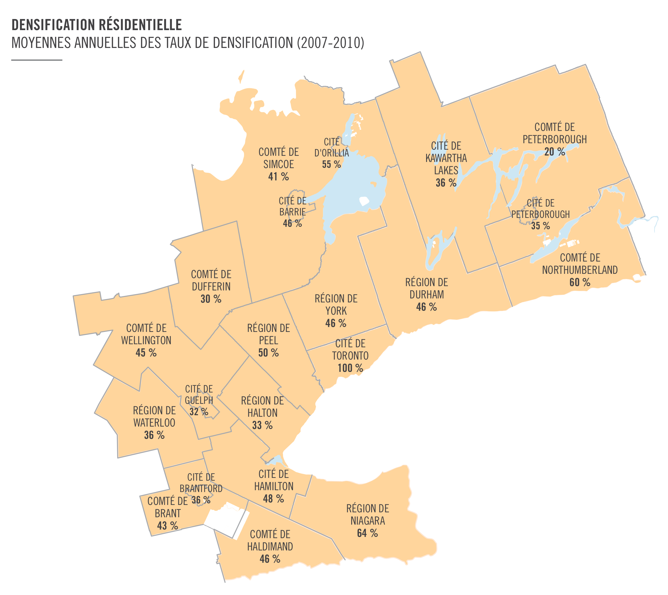 Densification Résidentielle : Moyennes annuelles des taux de densification (2007-2010) (carte)