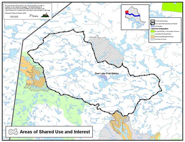 Map of the Deer Lake region showing Areas of Shared Use and Interest in grey