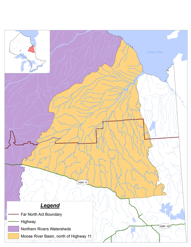 La carte indiquant le bassin de la rivière Moose (au nord de l’autoroute 11)