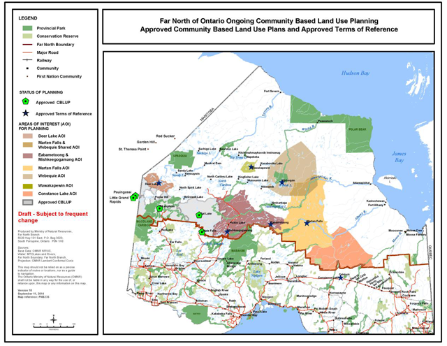 A map of Northern Ontario outlining community based land use planning 