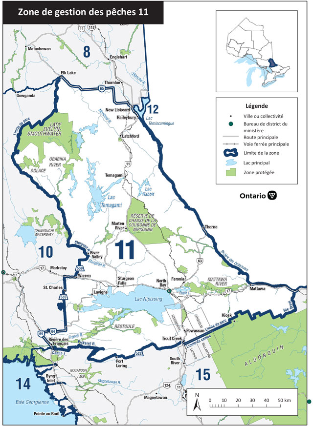 La zone 11 est située dans le Nord-Est de l’Ontario et comprend les villes de North Bay, Temagami, Sturgeon Falls et New Liskeard.
