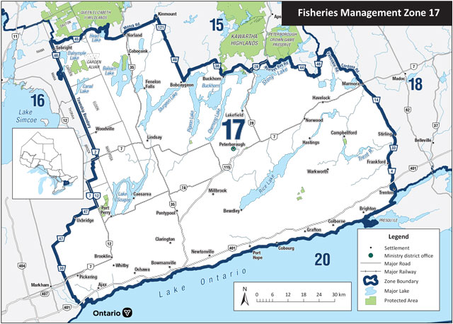 Zone 17 is located in southern Ontario and includes waterbody systems like the Trent-Severn, Kawartha Lakes and Crowe River.