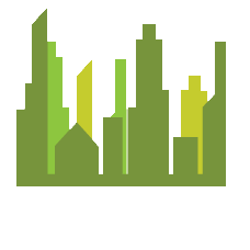 silhouette of urban skyline in shades of green