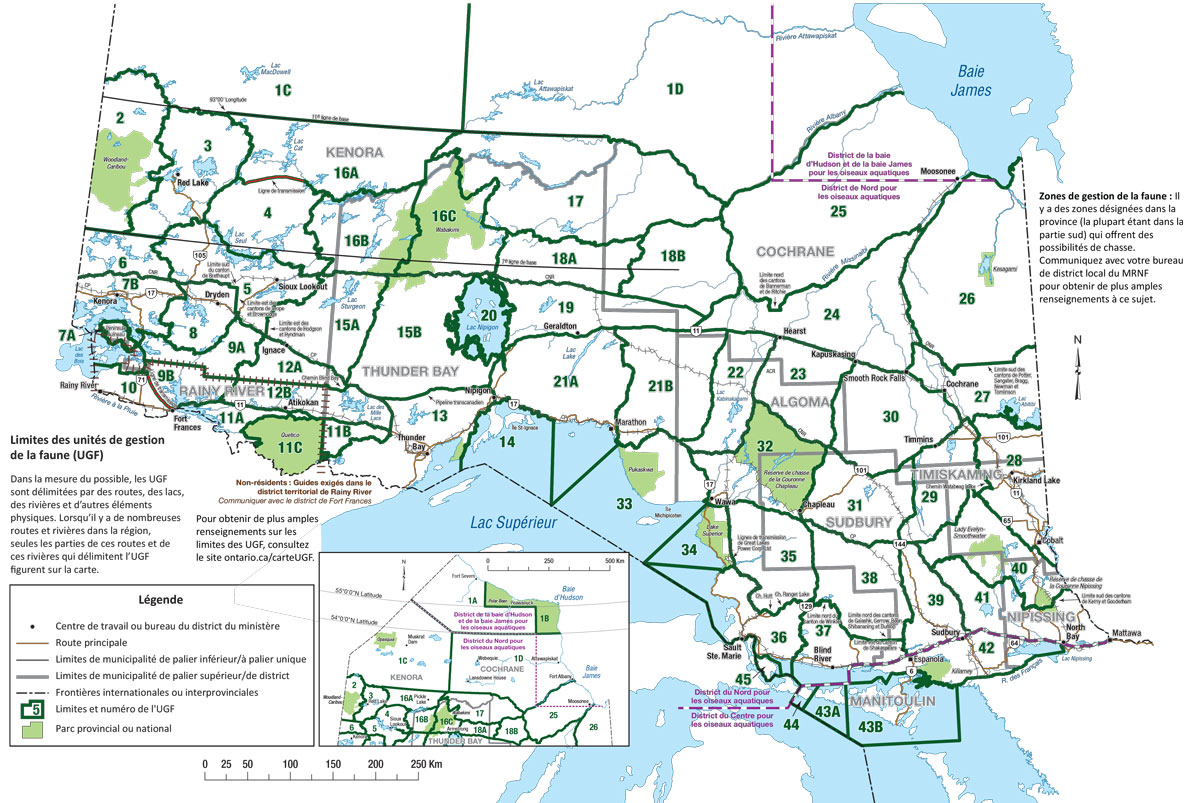 Carte 1 des unités de gestion de la faune – Sud-Ouest de l’Ontario.