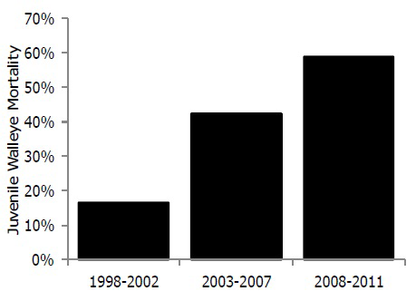 vertical bar graph showing Walleye mortality on Lake Nipissing.