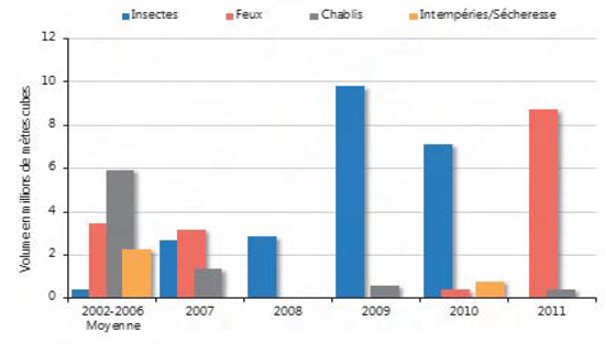 graphique à barres illustrant le volume perdu entre 2002-2011
