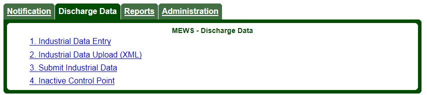 Screen capture of the Discharge Data menu.