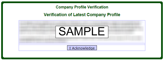 Screen capture of the Company Profile Verification dialog box.