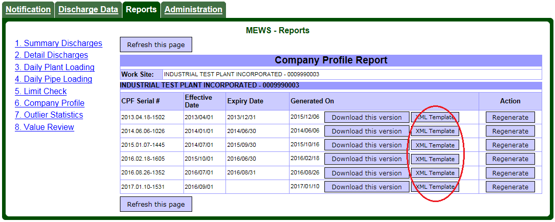 Screen capture of the Reports - Company Profile Report page.