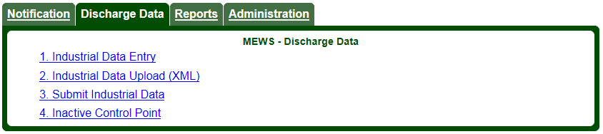 Screen capture of the Discharge Data menu.