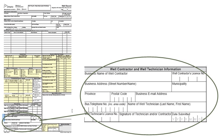 Figure 13-4 is a screenshot of Well Contractor And Well Technician section of a well record. See text below for description.