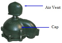Figure 9-15 is an image of a watertight cap with extendable screened air vent located above the well cap. There are two arrows, one pointing to the air vent and another one to the cap.