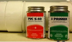 This is an image of a two Polyvinyl Chloride and solvent cement. PVC S-40 and 3 Primer.