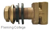 This is an image of a brass Cement or Concrete Tile Pitless adapter. Picture provided by Fleming College.
