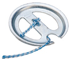 This is an image of a suspension bracket or a rope hanger used to attach a safety cable to the pump.