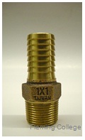 This is an image of a brass insert adapterthat is threaded on one end and barb fitting on the opposite end. Picture provided by Fleming College.