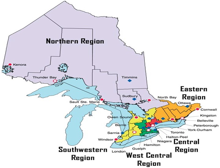 Figure 1 is a map of the ministry regions.