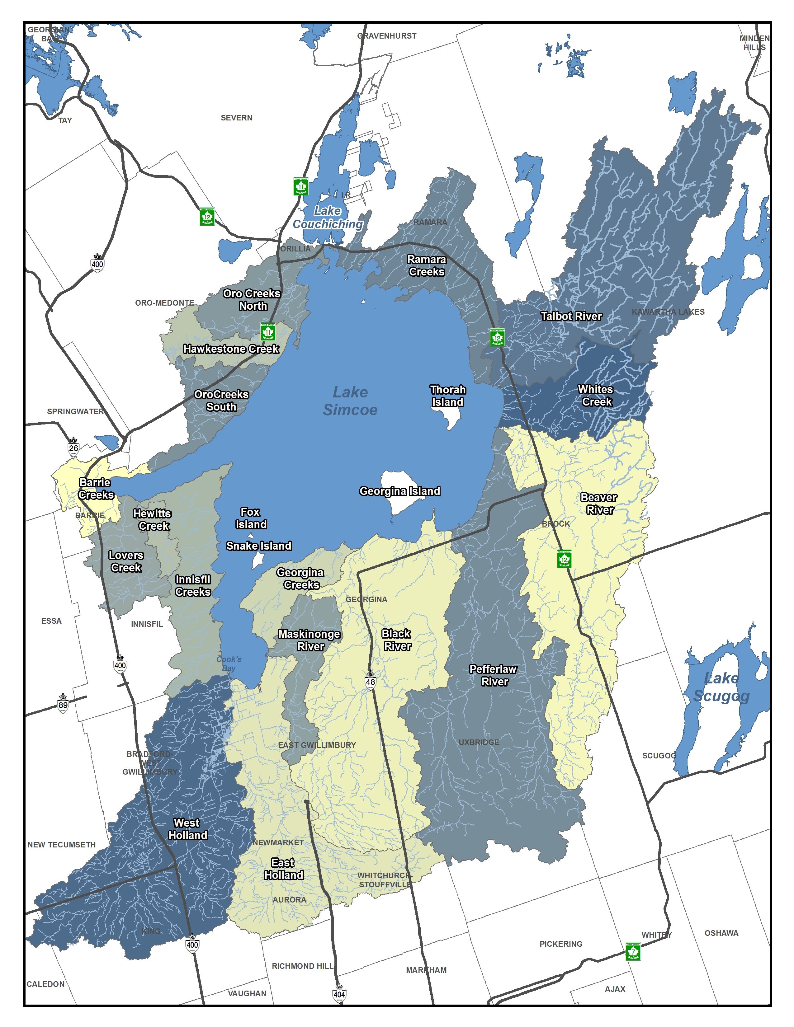This map shows the Lake Simcoe Protection Act watershed boundary