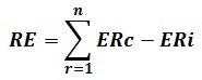 RE equals summation of n, where r equals 1 ERc minus ERi.