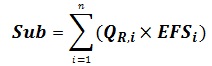 Sub equals summation of n where i equals one open parentheses Q sub R,i times EFS sub i close parentheses.