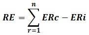 RE equals summation of n, where r equals 1, ERc minus ERi.