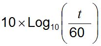Intermittency Adjustment equal 10 times log Subscript 10 Baseline left-parenthesis StartFraction t over 60 EndFraction right-parenthesis.
