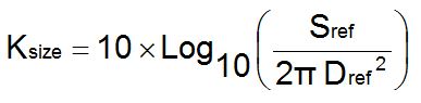 Ksize equals 10 times log Subscript 10 Baseline left-parenthesis StartFraction Sref over 2 times pi times Dref squared EndFraction right-parenthesis.