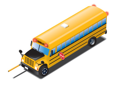 Illustration of front and left side of a school bus