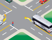 Diagram showing how to yield the right-of-way in a bus
