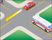 Illustration of a railway crossing with flashing lights