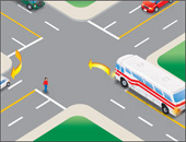 a cyclist proceeding through intersection when light turns green and vehicle turning right
