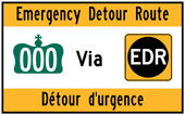 an emergency detour route sign