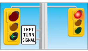 a fully-protected left turn light with green arrow