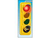a red light with a yellow arrow