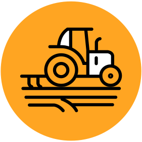 white outline of a tractor on a yellow background