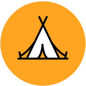 white outline of a tent on a yellow background