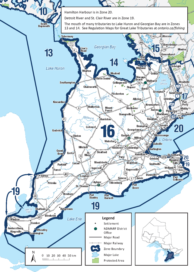 Zone 16 is located in southern Ontario and consists mostly of rivers in urban areas such as Windsor, Niagara and Toronto.
