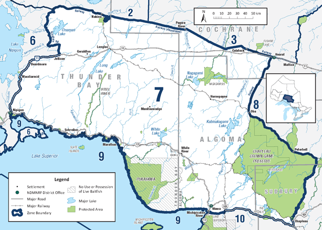 La zone 7 est située dans le Nord-Est et le Nord-Ouest de l’Ontario et comprend les villes de Nipigon, Geraldton, Marathon et Wawa.