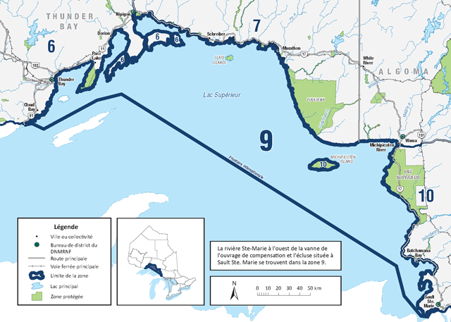 La zone 9 se compose du lac Supérieur, sauf la plupart de ses tributaires et les îles de St. Ignace, Simpson et Michipicoten.