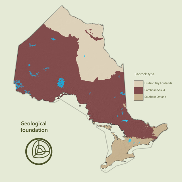 a map showing bedrock type in Ontario