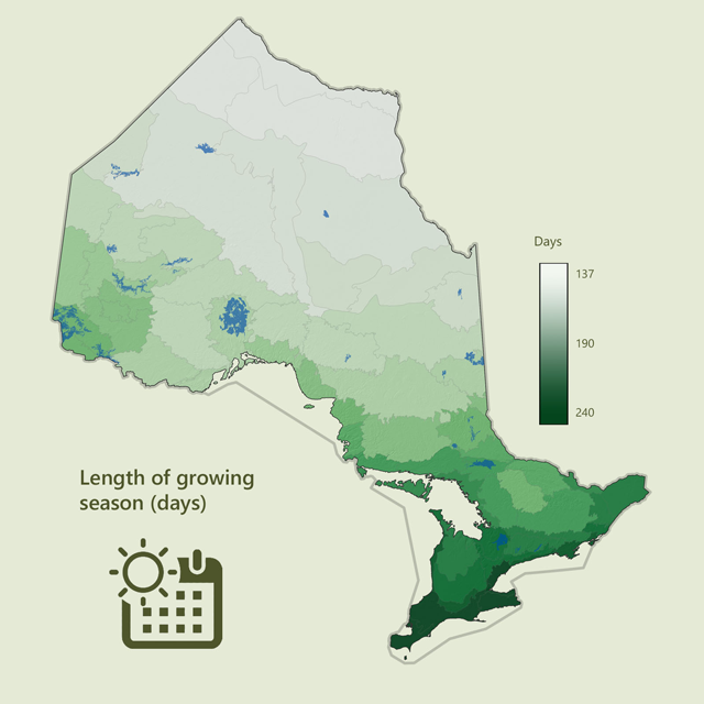 a map of growing season length in Ontario
