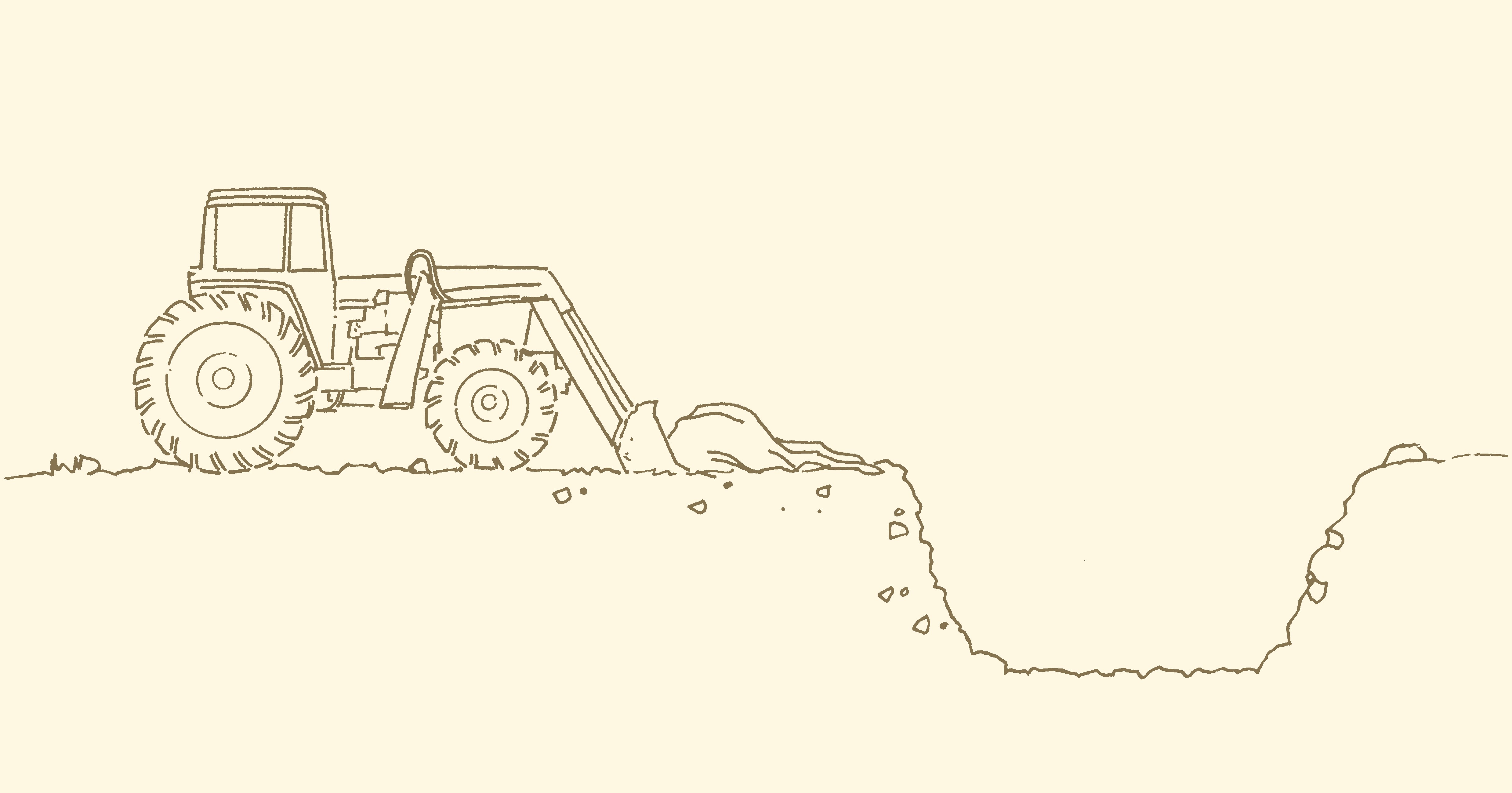 This is an artist’s rendition of a tractor pushing a dead cow into a burial pit.