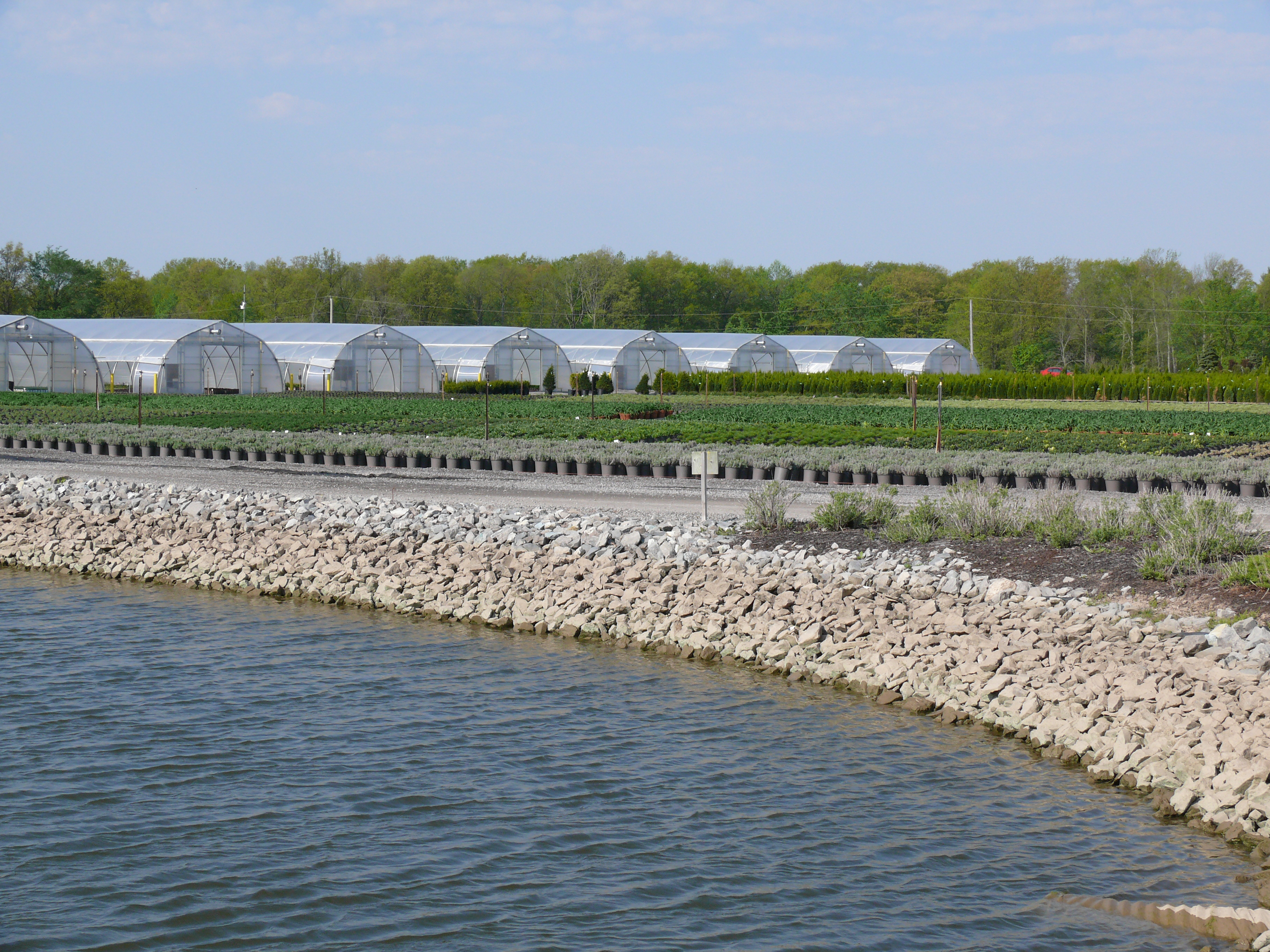 Rock riprap used to prevent erosion at the high-water level