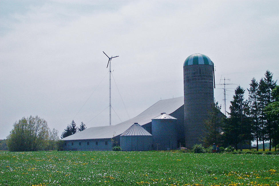 A small wind turbine on a farm