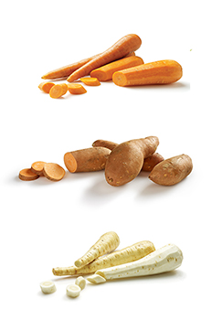 This is a photo of carrots, sweet potatoes, and parsnips