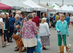 This is a picture of local farmers in their market stalls and people shopping for local food at the North Bay Farmers' Market located in North Bay.