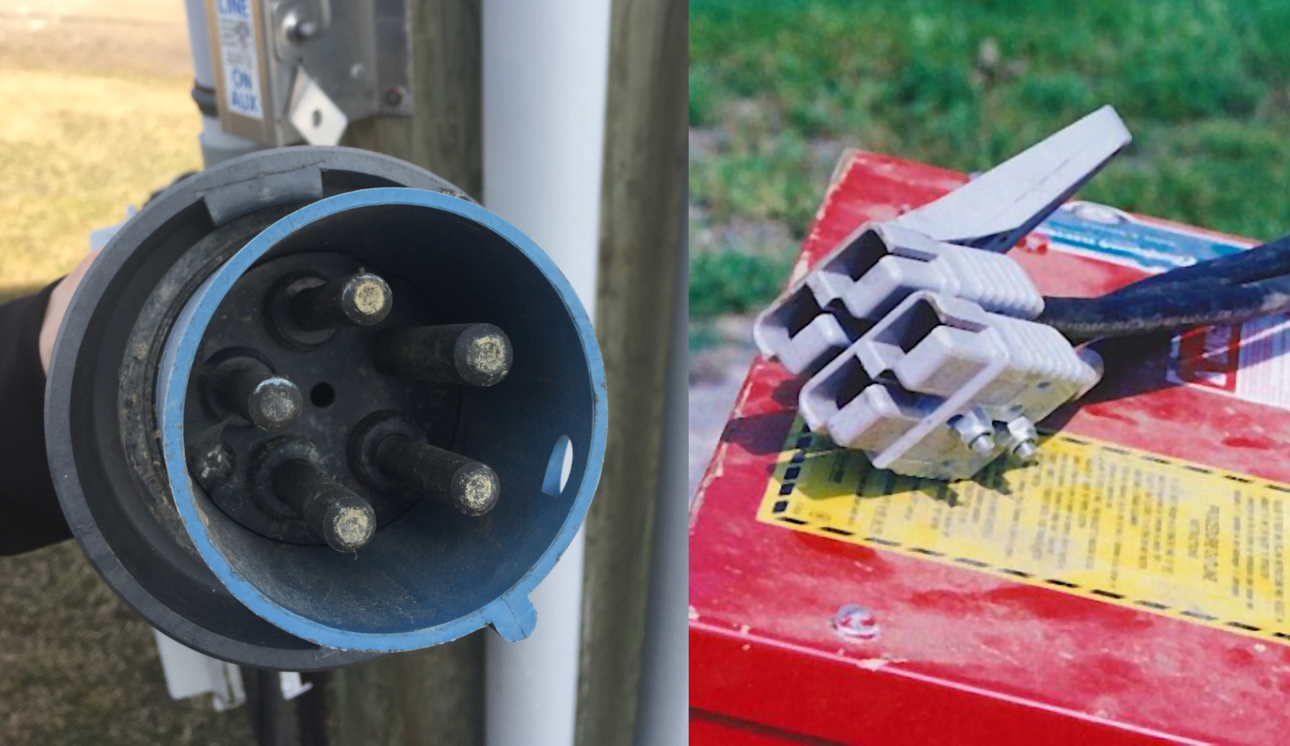 This photo shows two examples of different types of plugs found on portable generators.