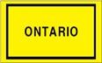 Sample of the Ontario stamp for cigarette cartons that has a yellow background with the word 'Ontario'.